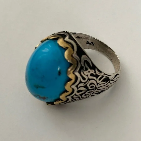 925 Silver ring turquoise blue oval stone - Picture 2 of 7